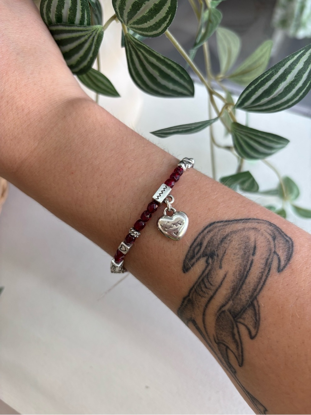Retired Brighton Le Rouge Red Beaded Silver Charm Bracelet